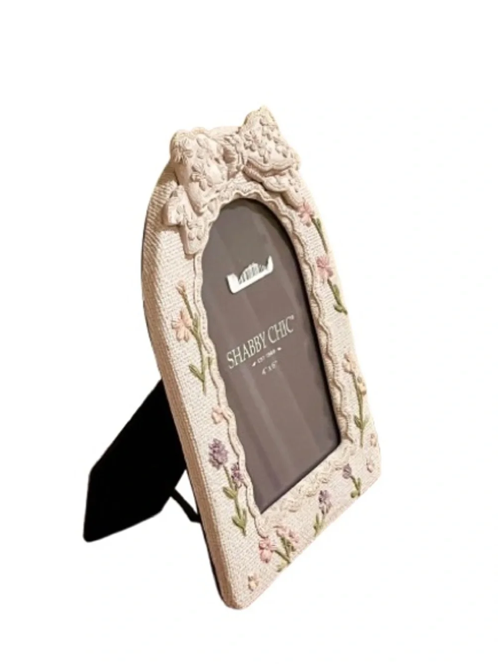 🆕-Shabby Chic Pink Embroidered Bow Picture Frame - 4x6